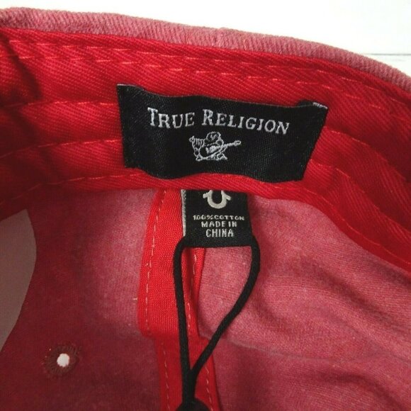 New True Religion Red Baseball Cap Hat Crystal Horseshoe Logo Bling Minimalist - Picture 11 of 12
